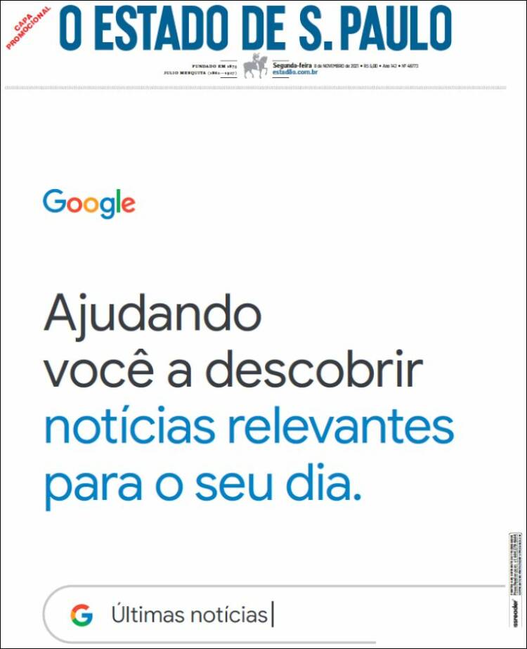 Portada de O Estado de São Paulo (Brasil)