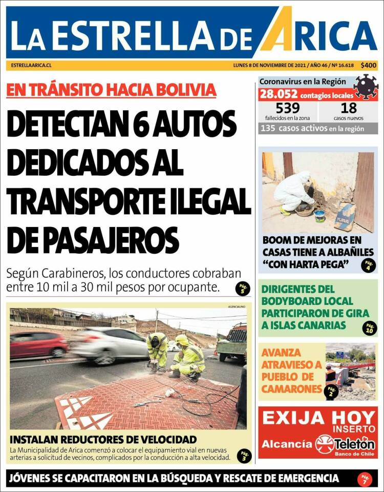 Portada de La Estrella de Arica (Chile)