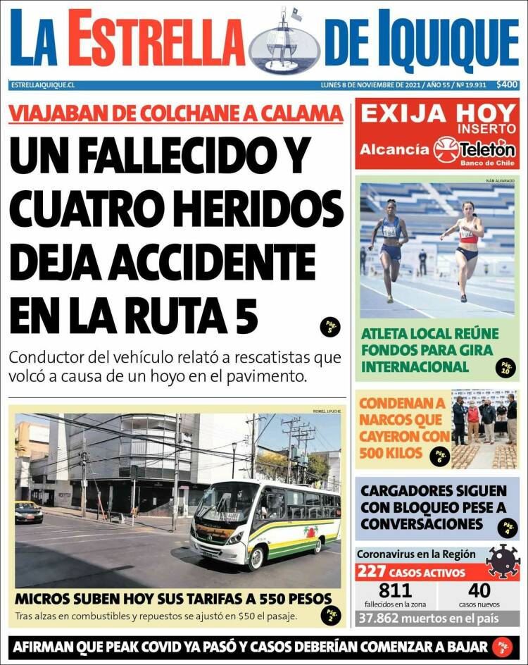 Portada de La Estrella de Iquique (Chile)