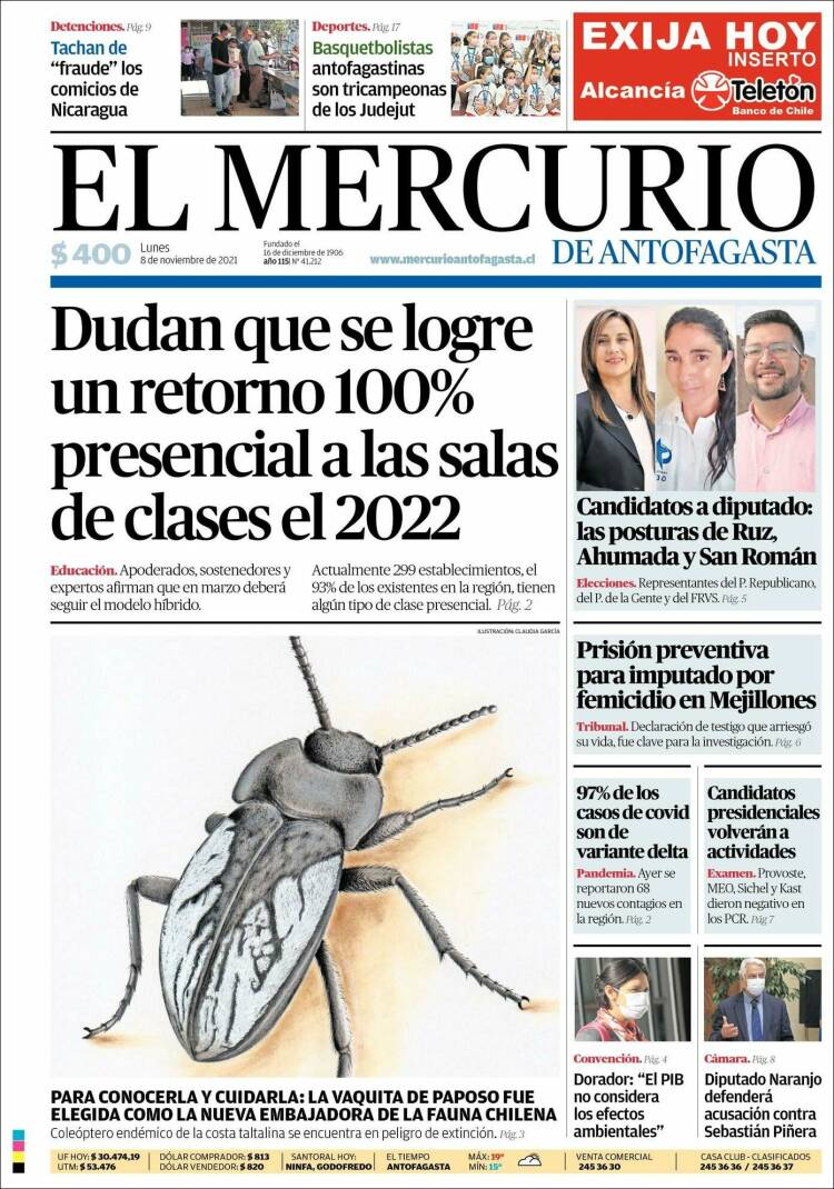 Portada de El Mercurio de Antofagasta (Chile)