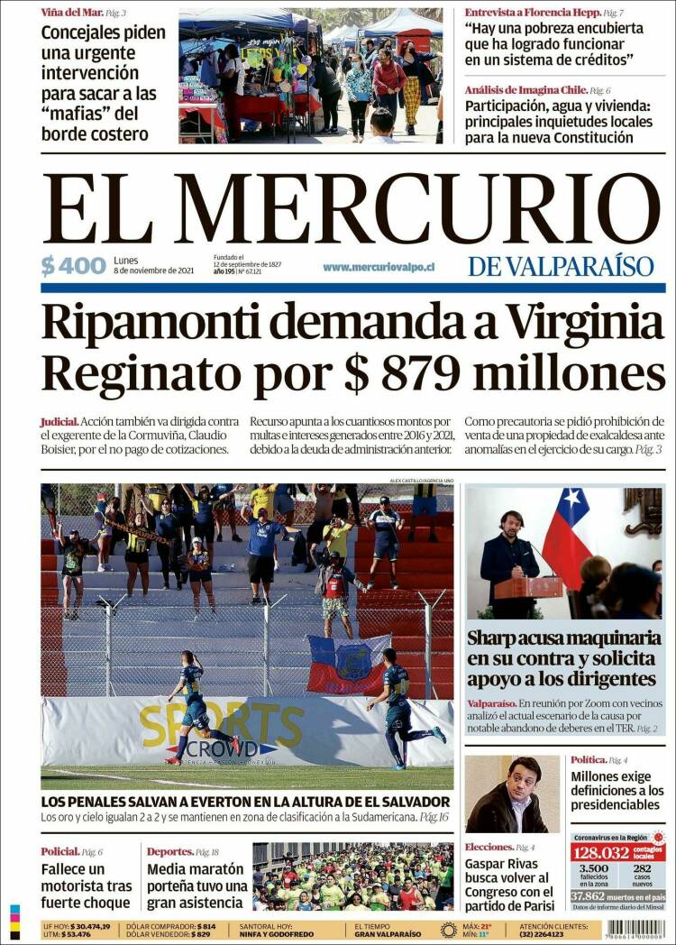 Portada de Mercurio de Valparaiso (Chile)
