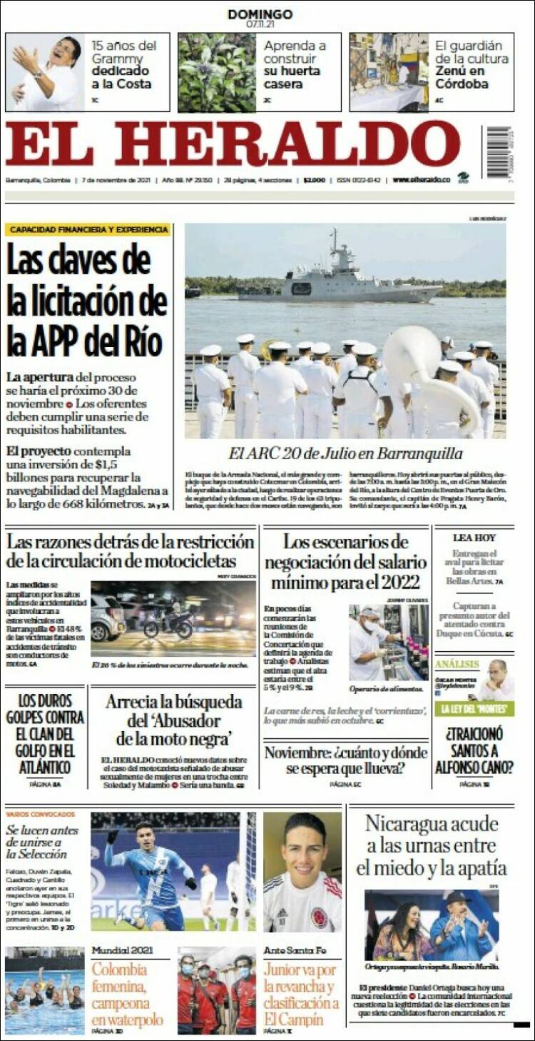 Portada de El Heraldo (Colombie)