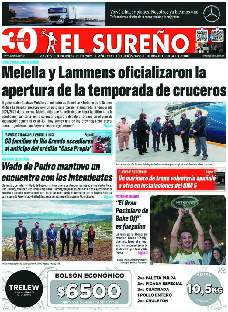 Portada de Diario El Sureño (Argentina)