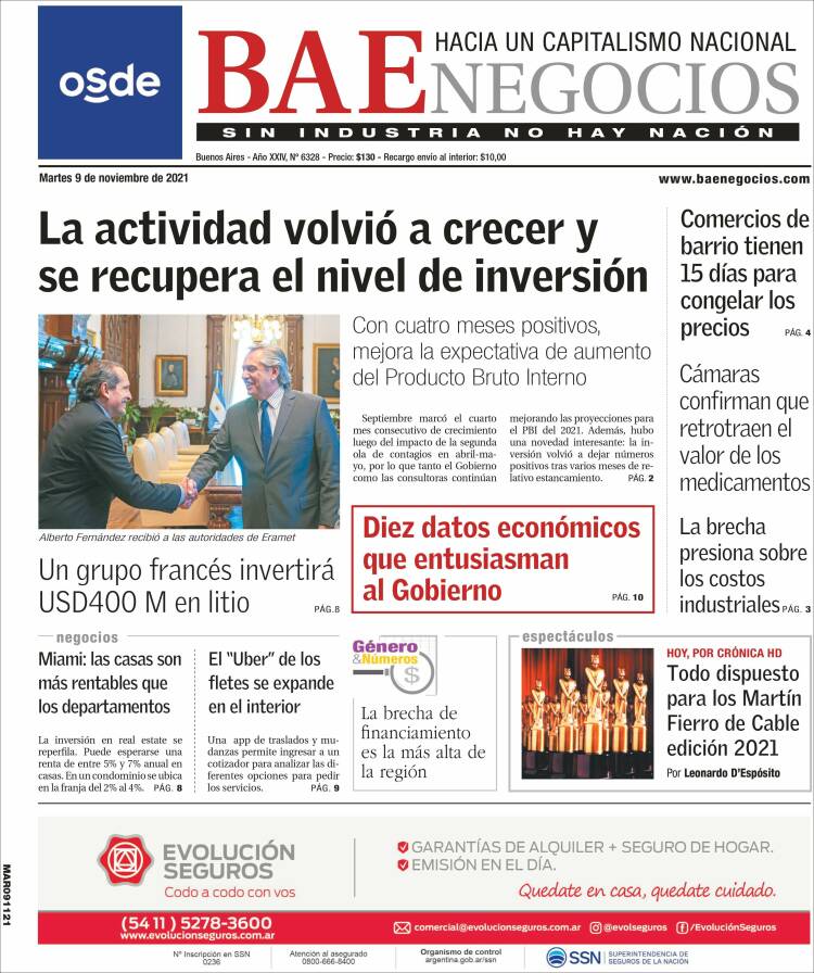 Portada de Buenos Aires Económico (Argentina)