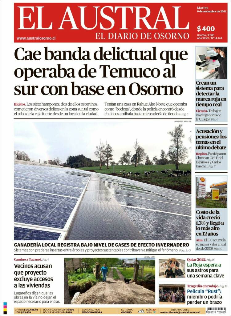 Portada de El Austral de Osorno (Chile)