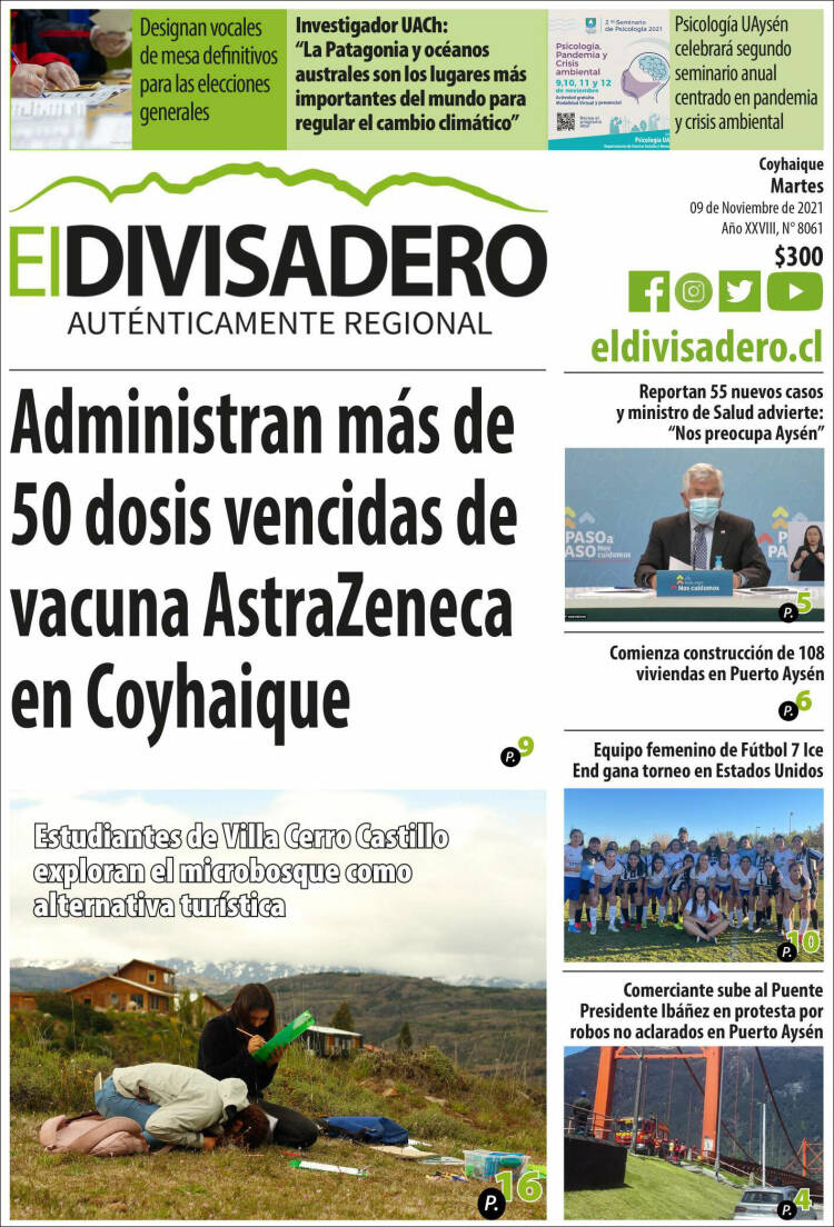 Portada de Diario El Divisadero (Chile)