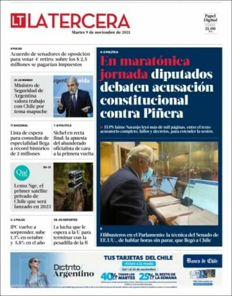 Portada de La Tercera (Chile)