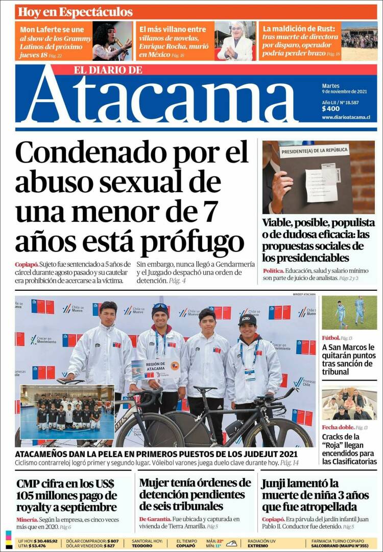 Portada de Diario de Atacama (Chile)