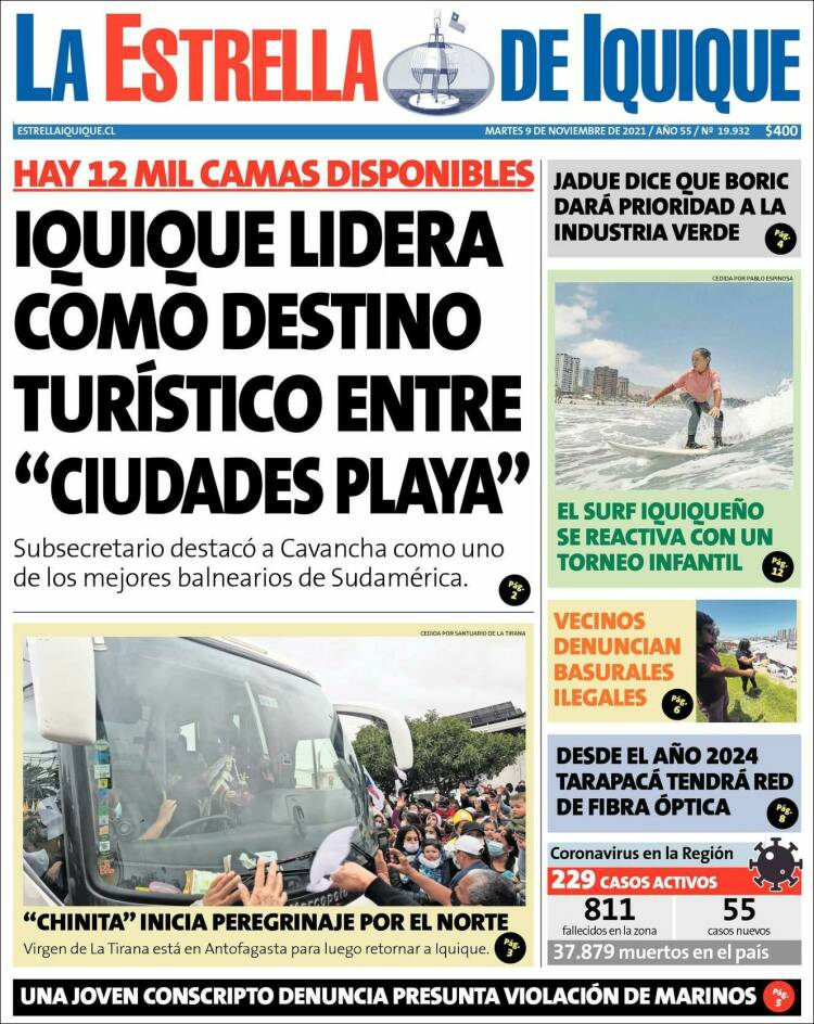 Portada de La Estrella de Iquique (Chile)