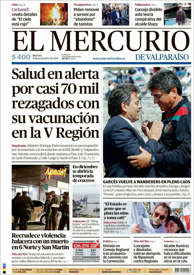 Portada de Mercurio de Valparaiso (Chile)