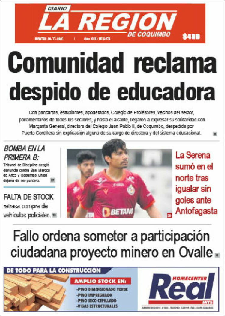 Portada de Diario La Región de Coquimbo (Chile)