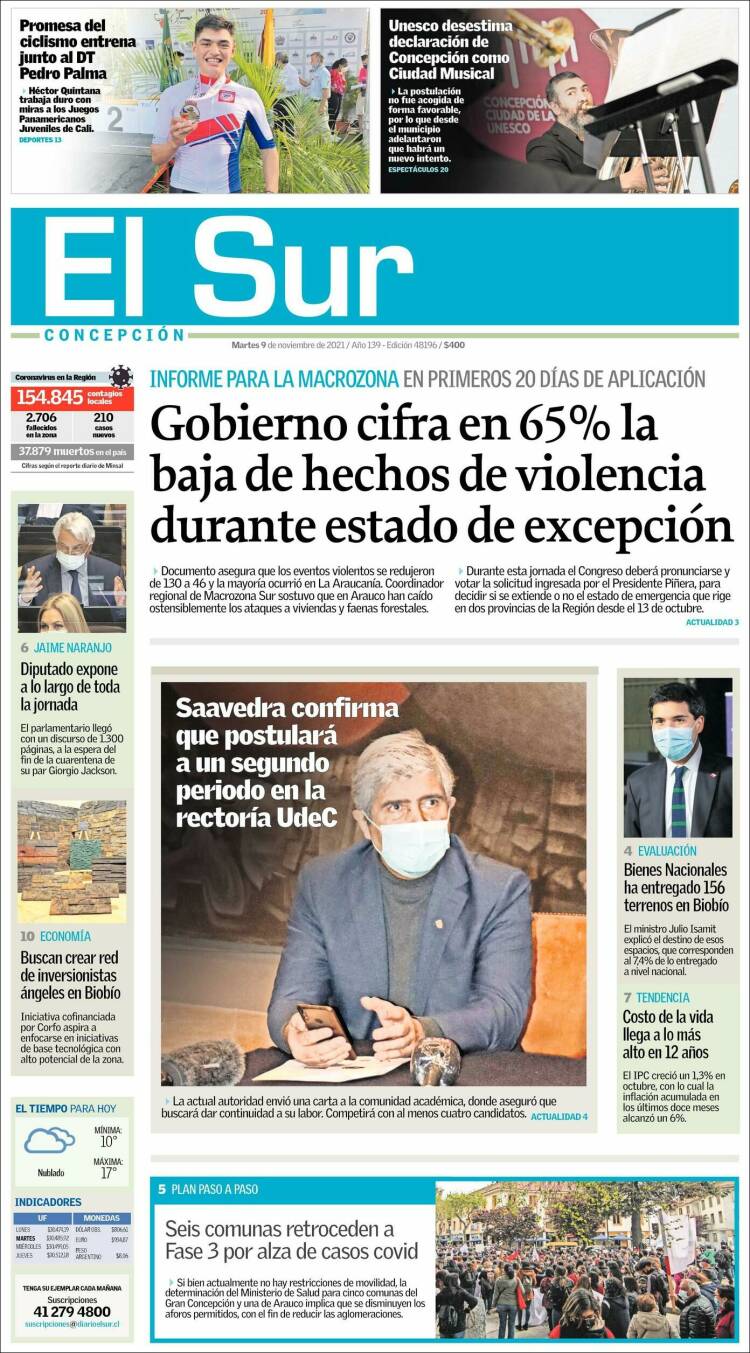 Portada de El Sur (Chile)