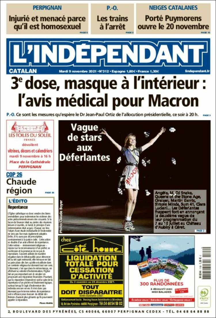 Portada de Le Indépendant (Francia)