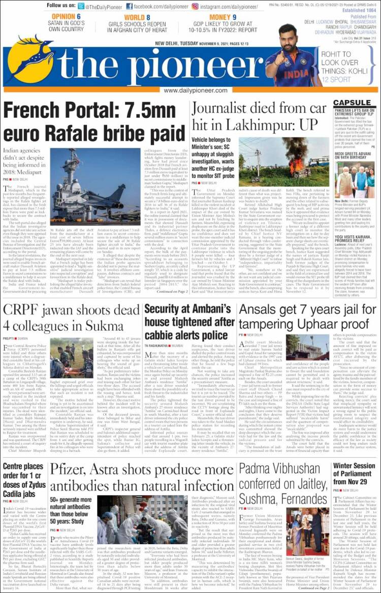 Portada de The Pioneer (India)