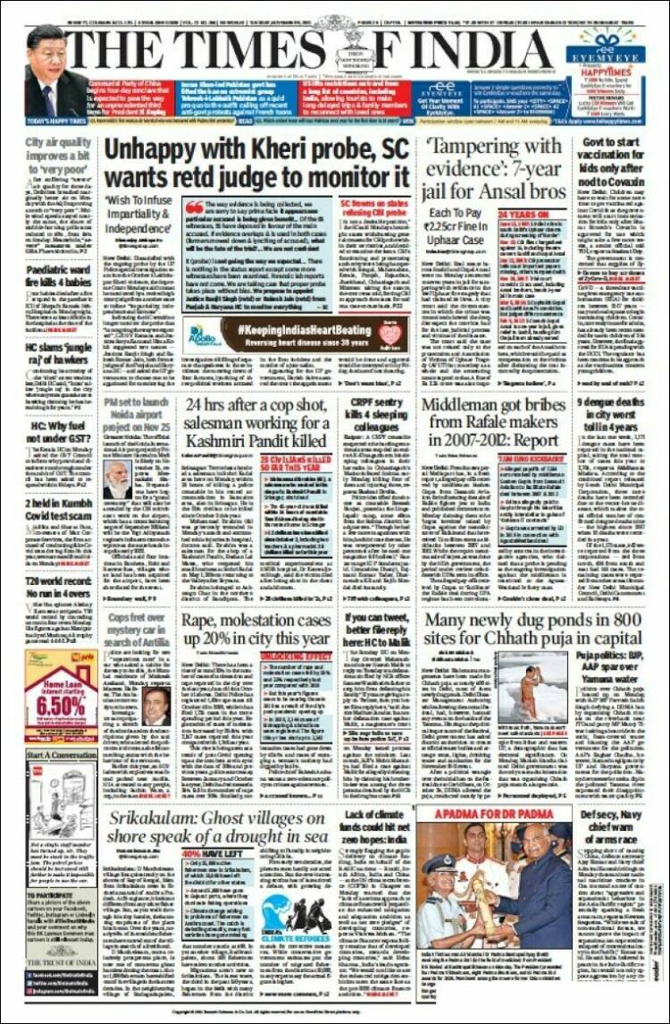 Portada de The Times of India (India)