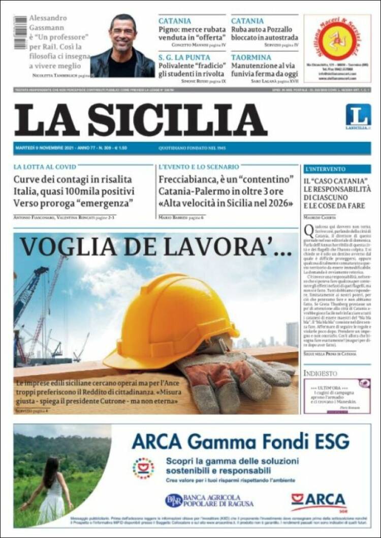 Portada de La Sicilia (Italia)