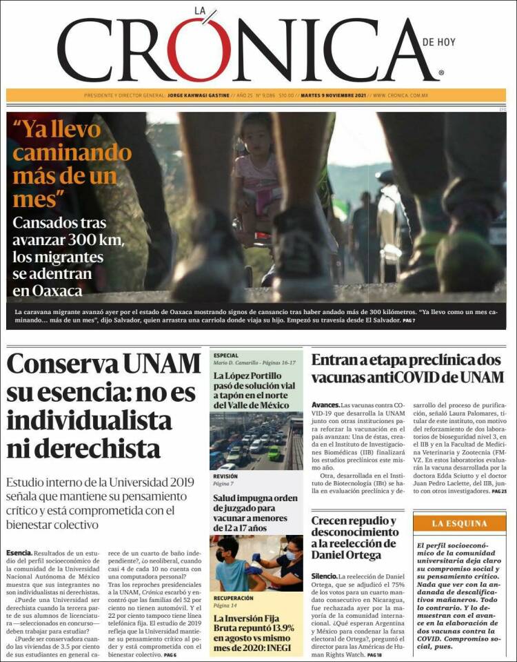 Portada de La Crónica de Hoy (México)
