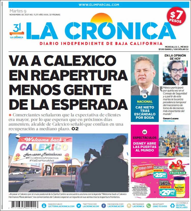Portada de La Crónica de Baja California (México)