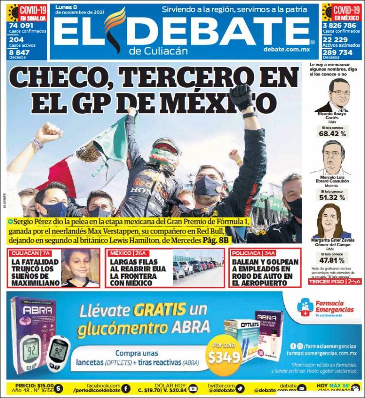 Portada de El Debate de Culiacán (México)