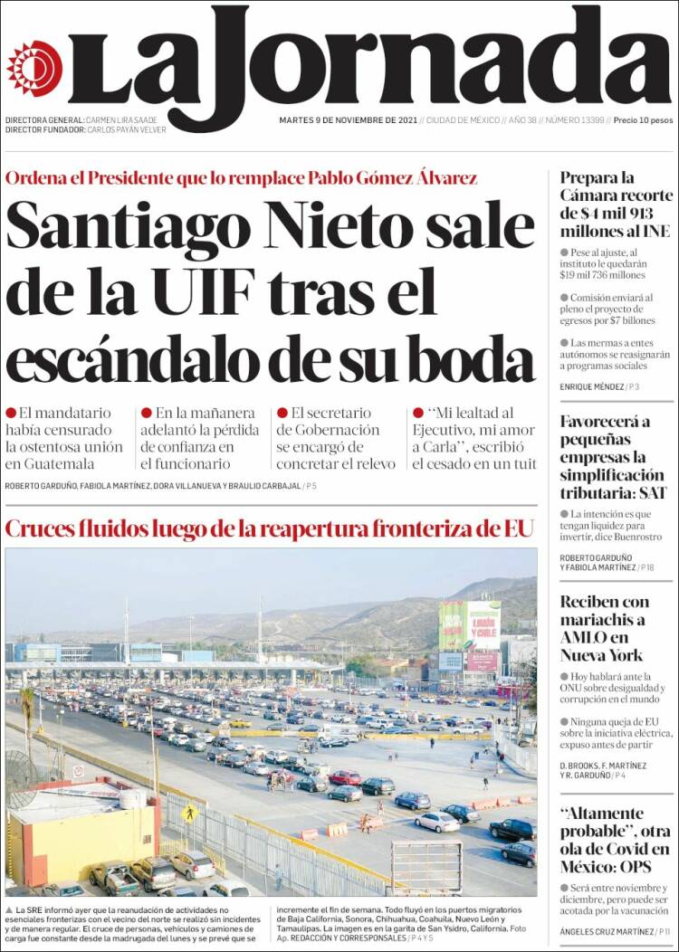 Portada de La Jornada (México)