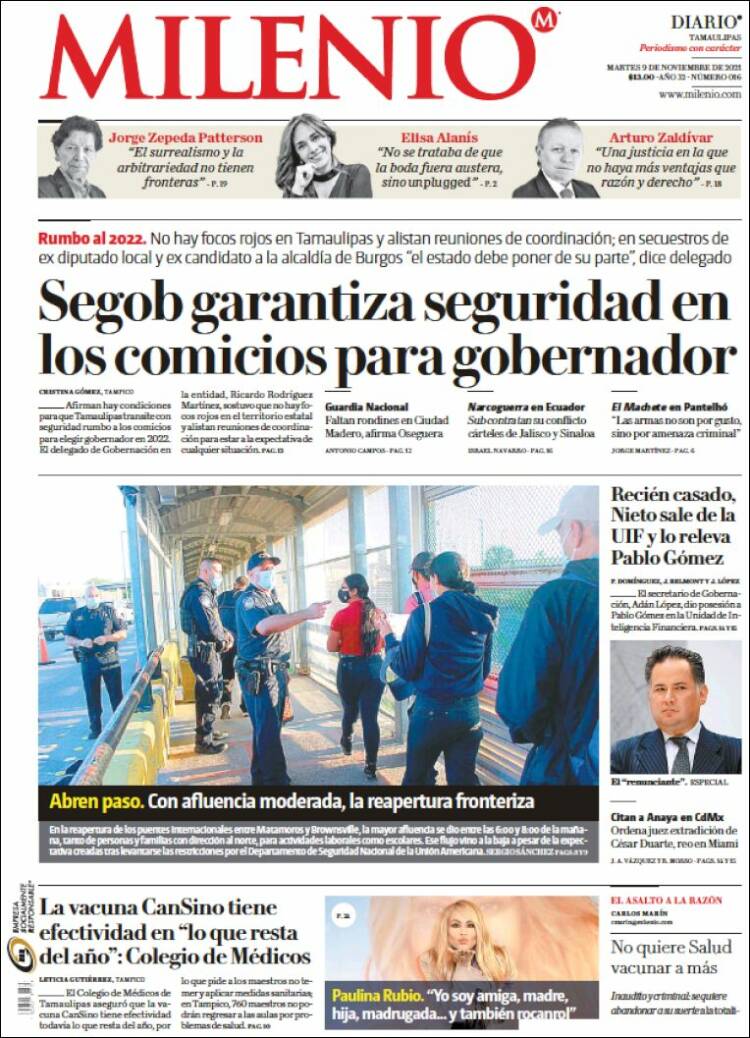 Portada de Milenio - Tamaulipas (México)