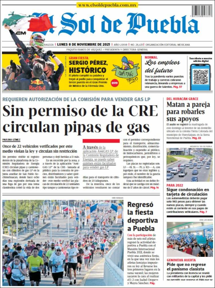 Portada de El Sol de Puebla (México)