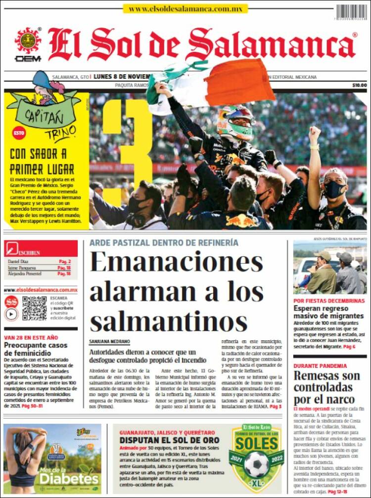 Portada de El Sol de Salamanca (México)