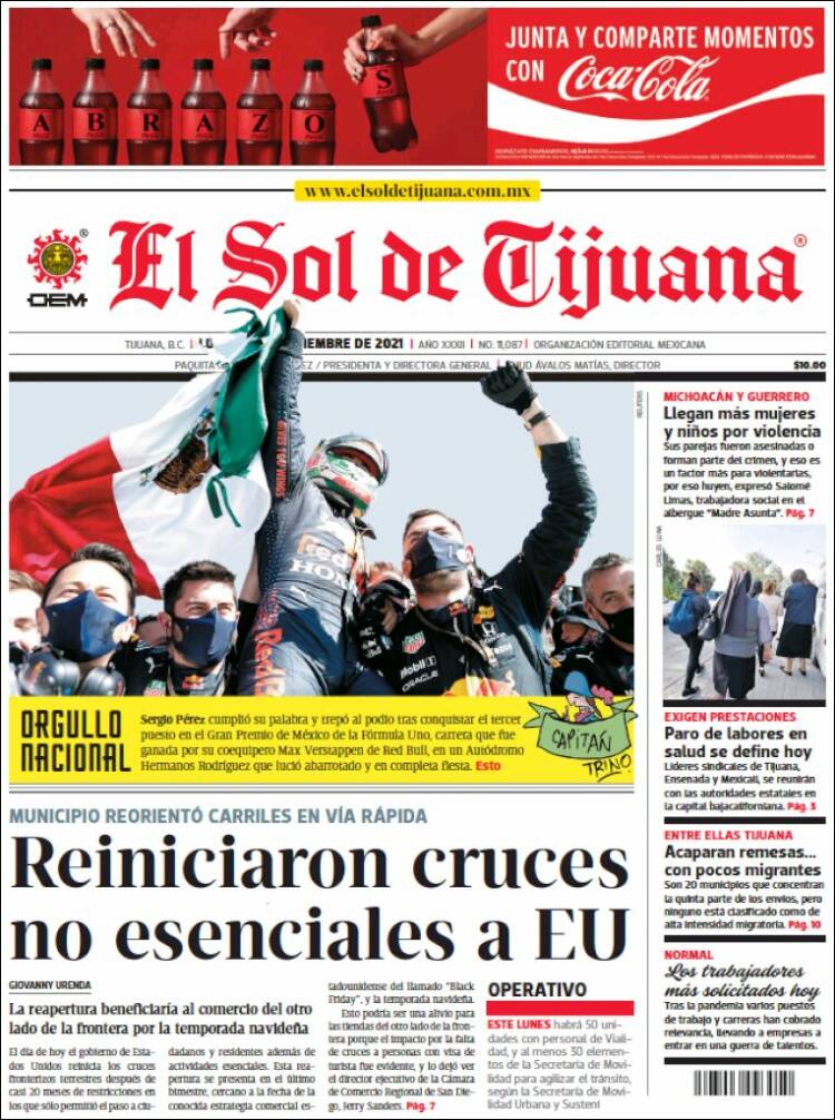 Portada de El Sol de Tijuana (México)