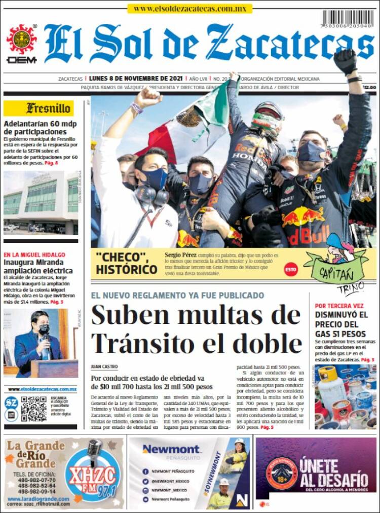 Portada de El Sol de Zacatecas (México)