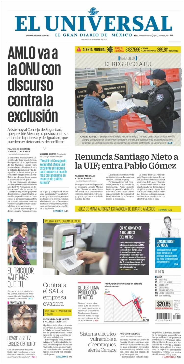 Portada de El Universal (México)