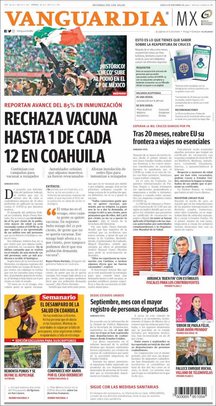 Portada de Vanguardia (México)