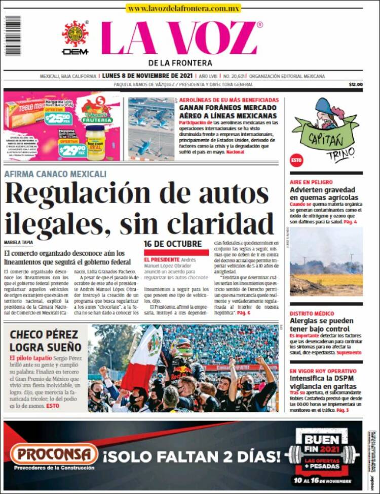 Portada de La Voz de la Frontera (México)