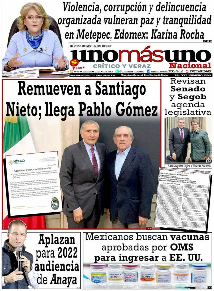 Portada de unomásuno (México)
