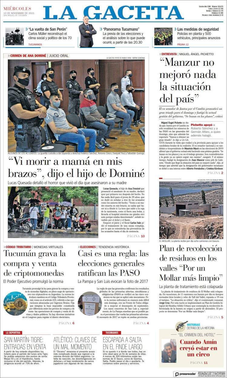 Portada de La Gaceta (Argentina)