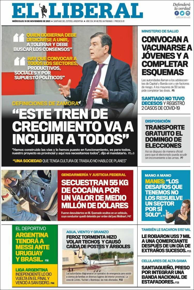 Portada de Diario El Liberal (Argentina)