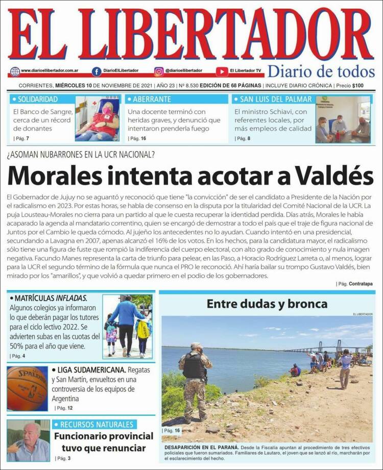Portada de Diario El Libertador (Argentina)