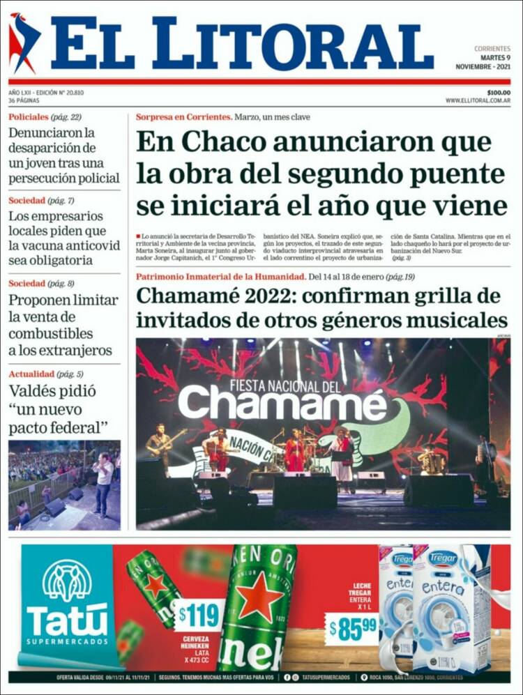 Portada de El Litoral Corrientes (Argentina)