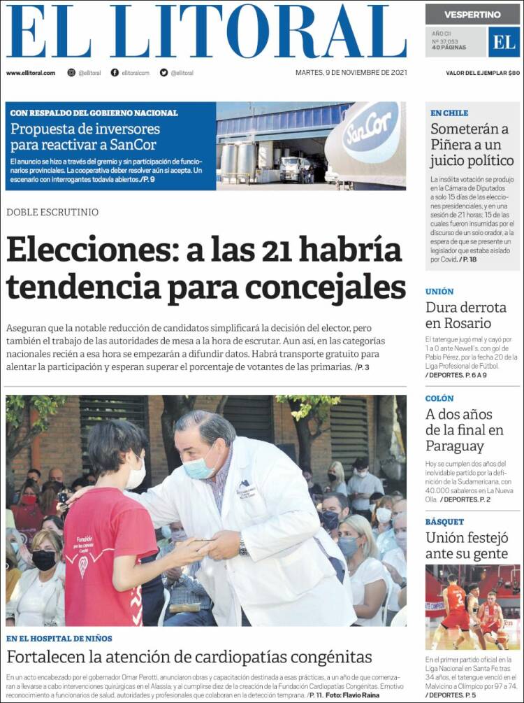 Portada de Diario El Litoral (Argentina)