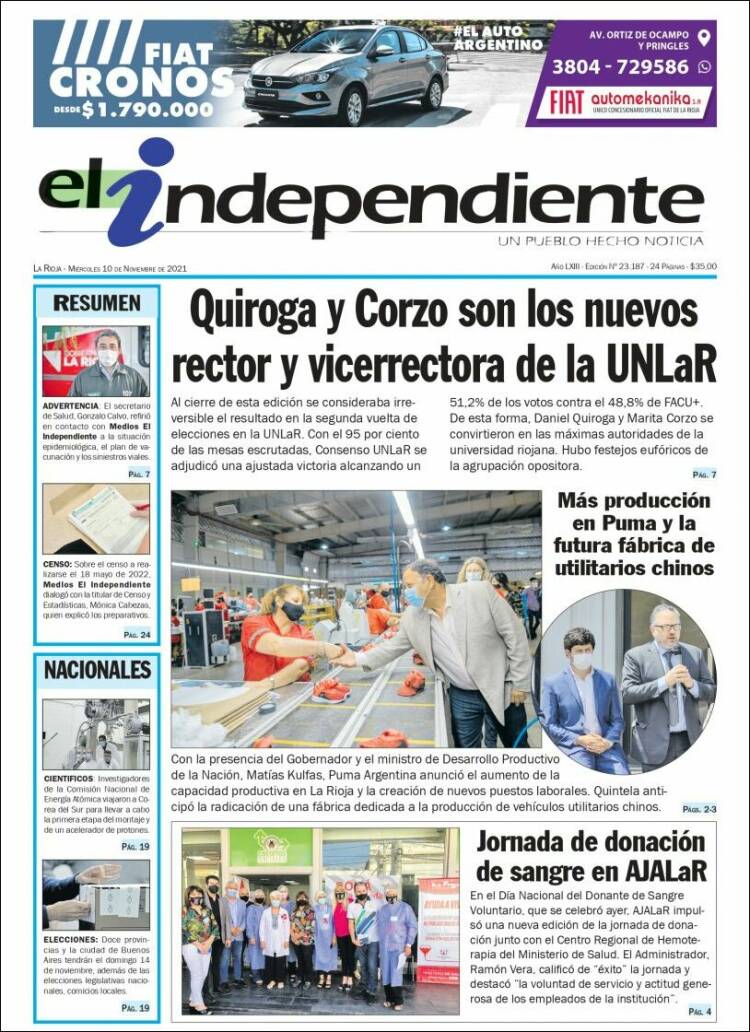 Portada de El Independiente (Argentina)