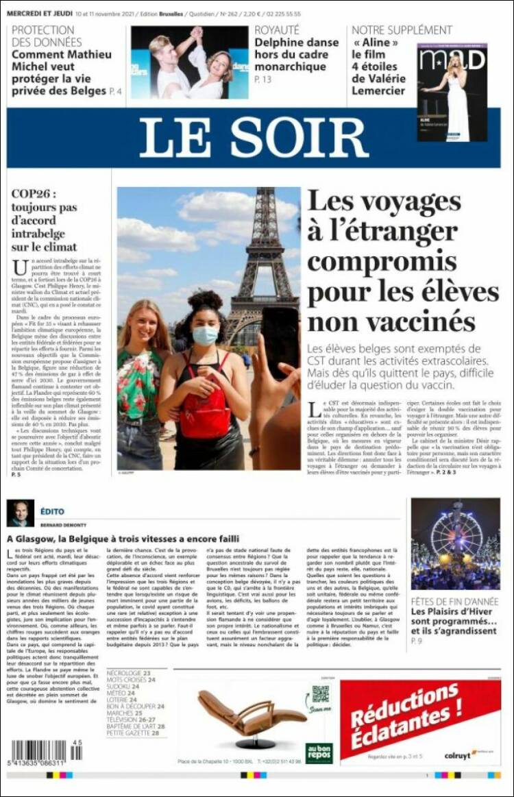 Portada de Le Soir (B&eacute;lgica)