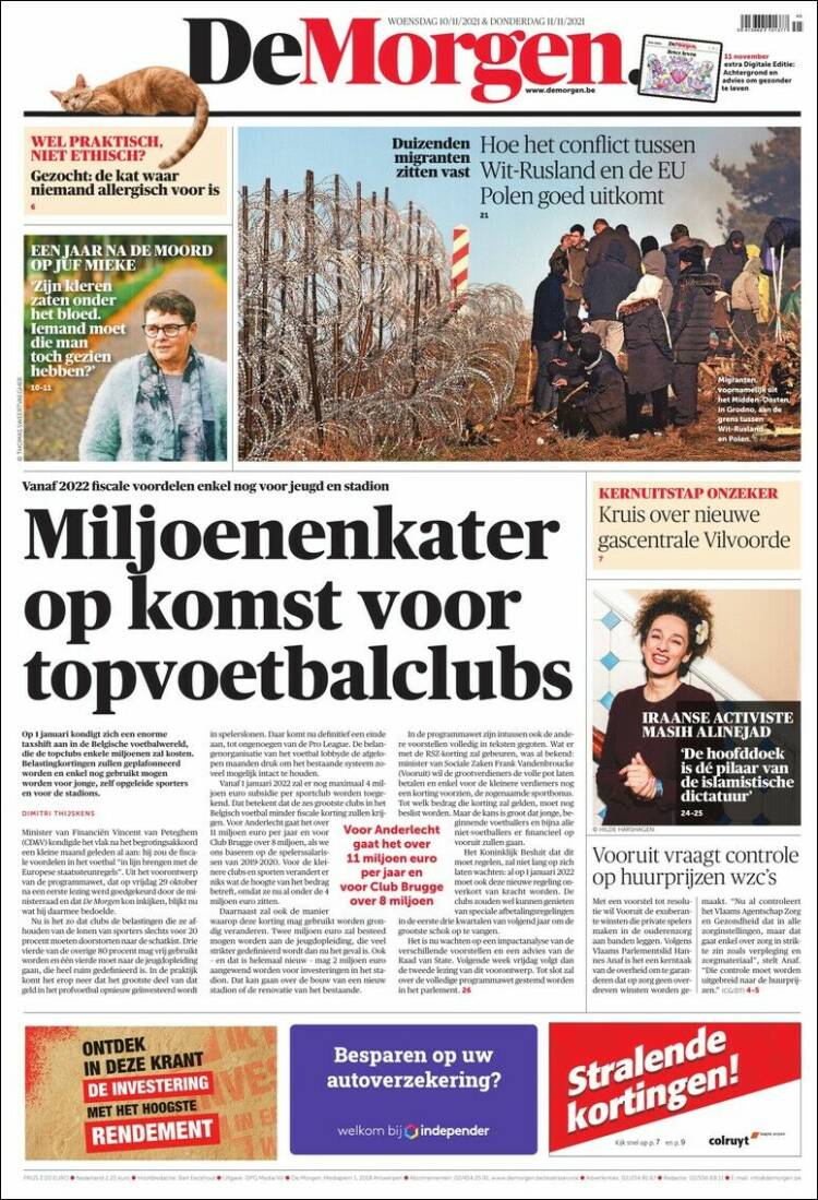 Portada de De Morgen (B&eacute;lgica)
