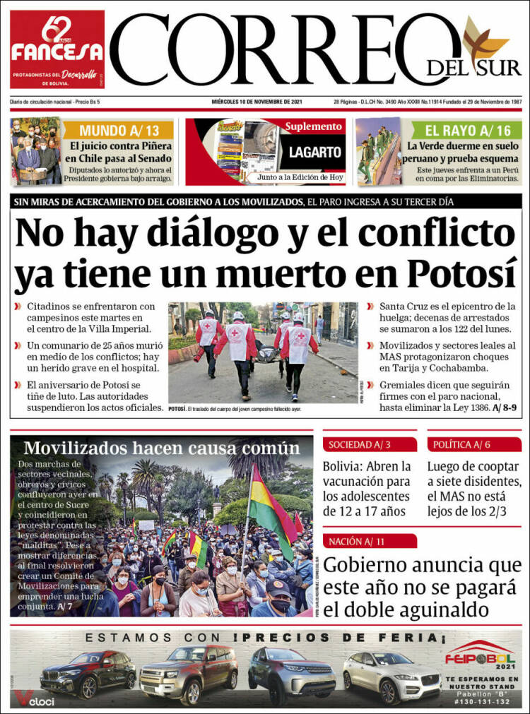 Portada de Correo Sur (Bolivia)
