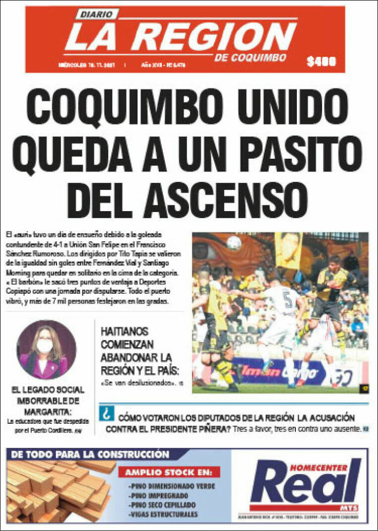 Portada de Diario La Región de Coquimbo (Chile)