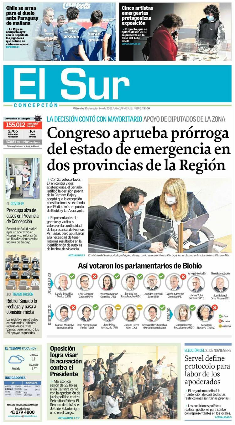 Portada de El Sur (Chile)