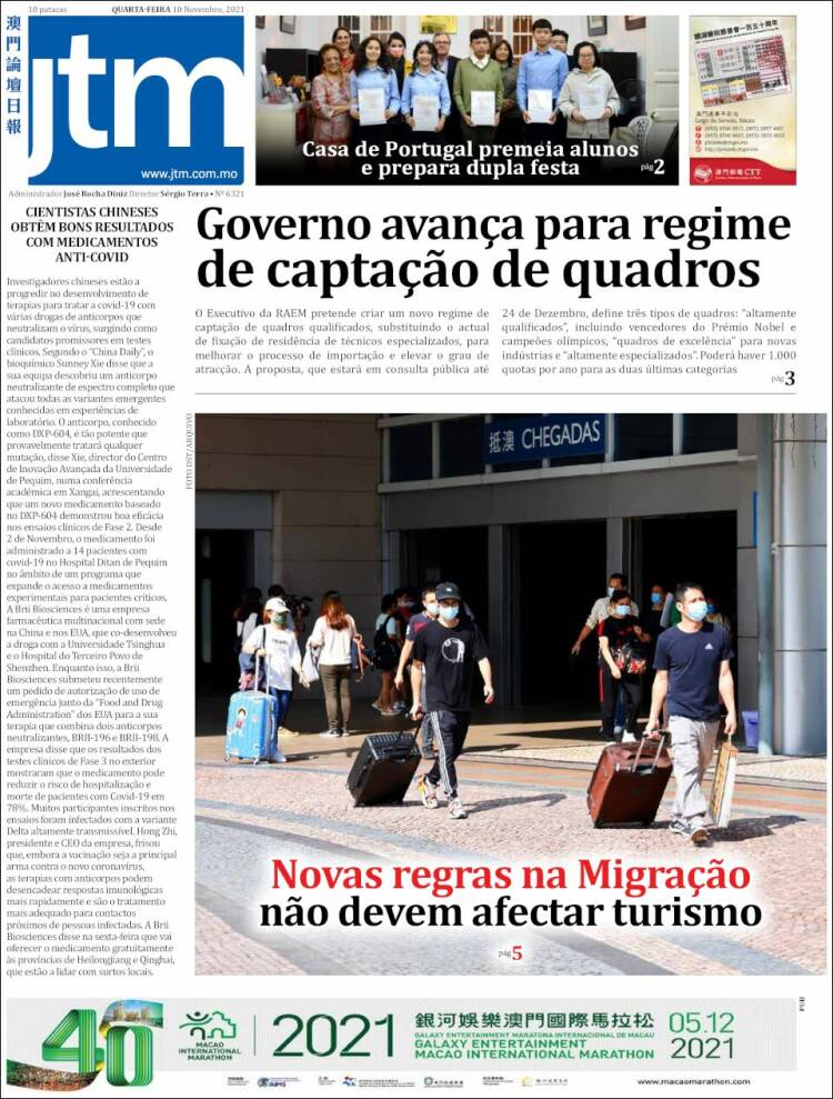 Portada de Jornal Tribuna de Macau (China)