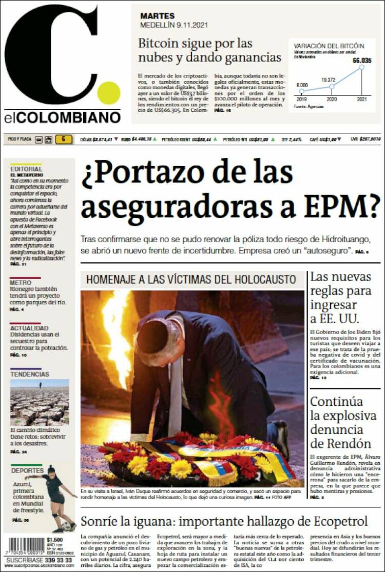 Portada de El Colombiano (Colombia)