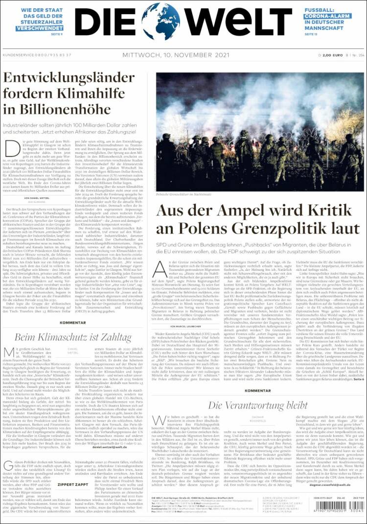 Portada de Die Welt (Alemania)