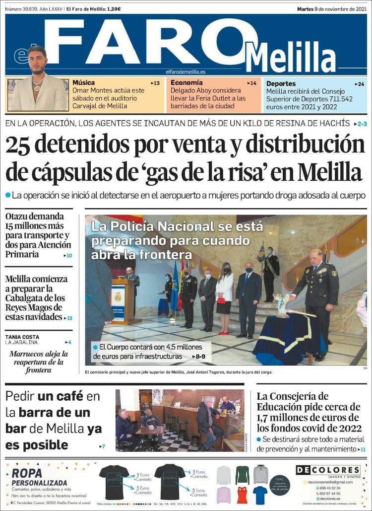 Portada de El Faro de Melilla (España)