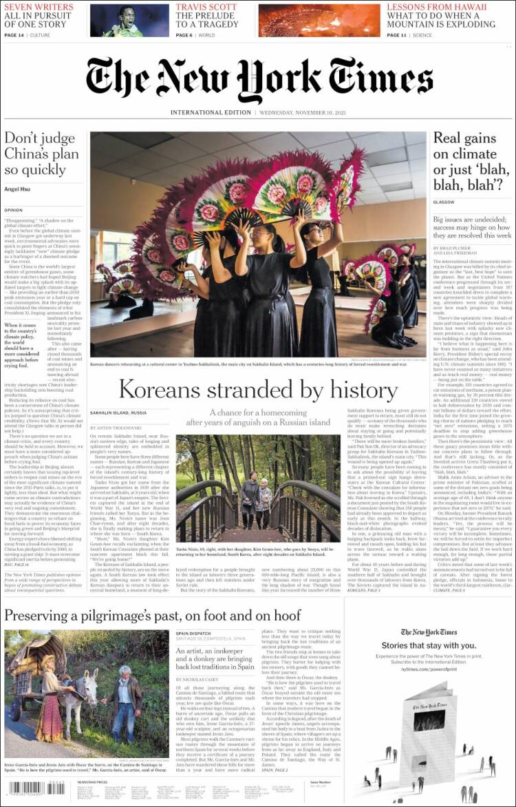 Portada de International New York Times (Europa)