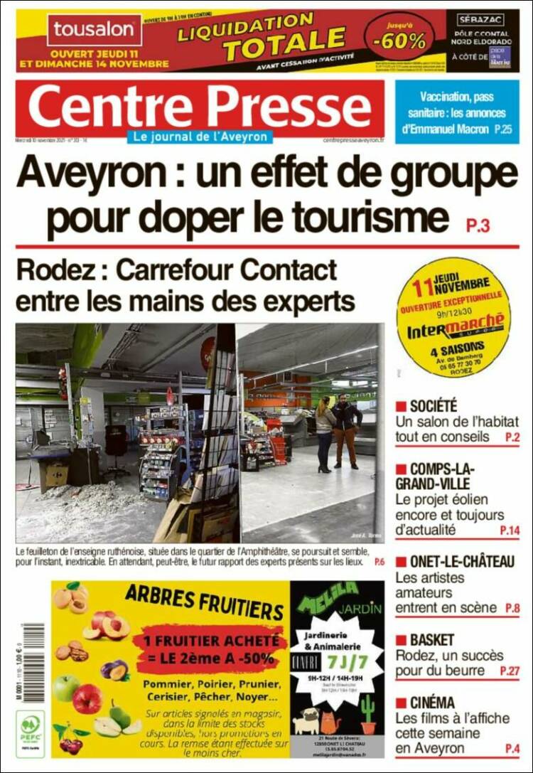 Portada de Centre Presse (Francia)